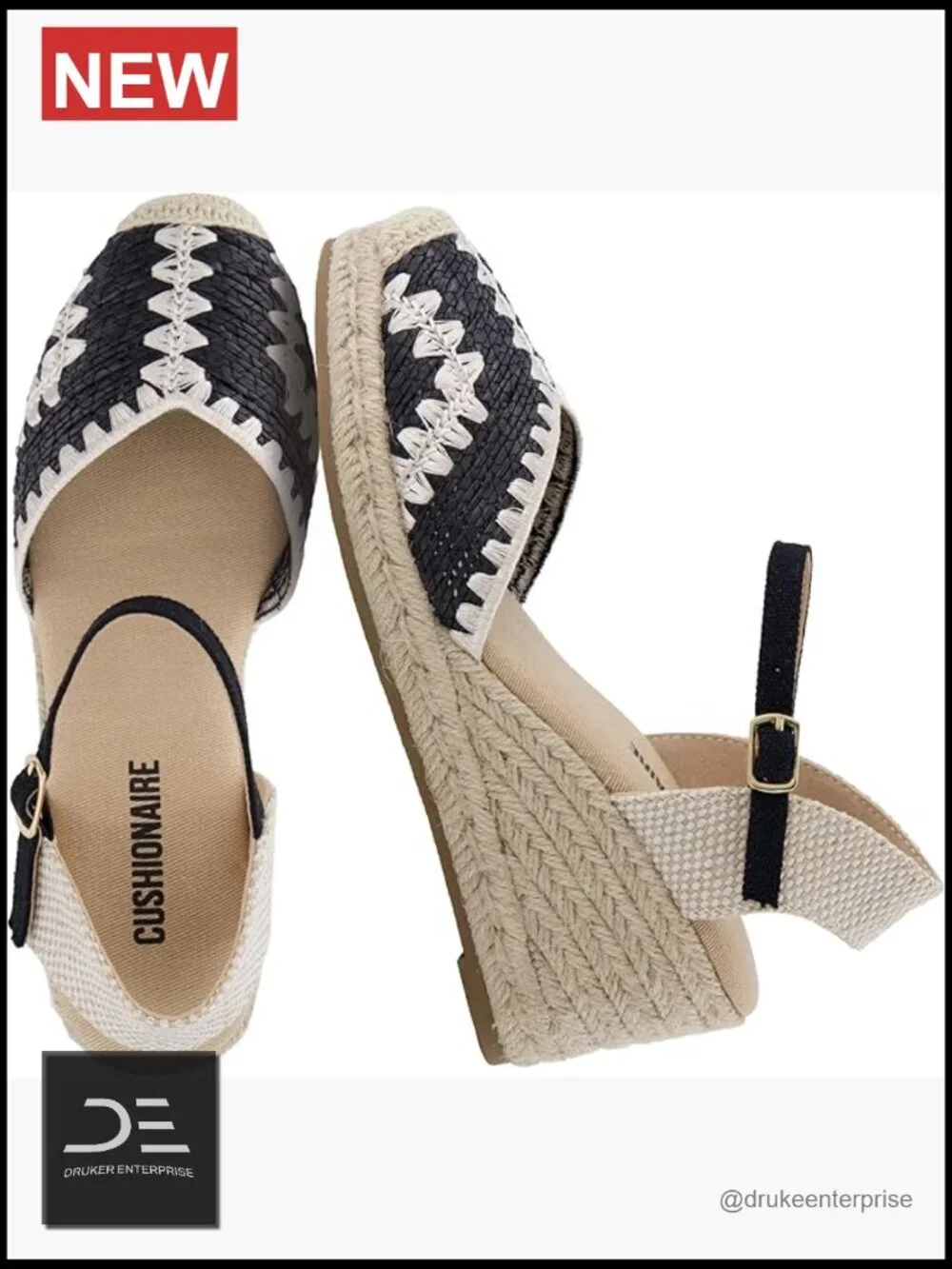 Woven Raffia Espadrille Wedges with Ankle Strap, Comfort Footbed